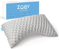 Zoey Sleep Side Sleep Pillow for Neck and Shoulder Pain Relief - Adjustable Memory Foam Bed Pillows for Sleeping - Plush Machine Washable Pillow Cover - Queen Size 19
