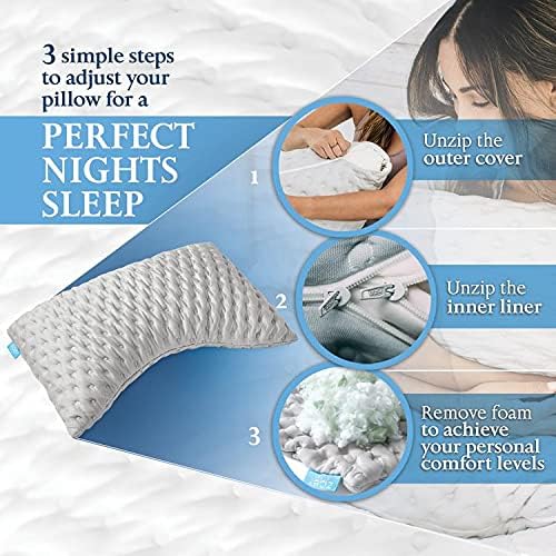 Zoey Sleep Side Sleep Pillow for Neck and Shoulder Pain Relief - Adjustable Memory Foam Bed Pillows for Sleeping - Plush Machine Washable Pillow Cover - Queen Size 19 x 29 (Queen, Grey)1