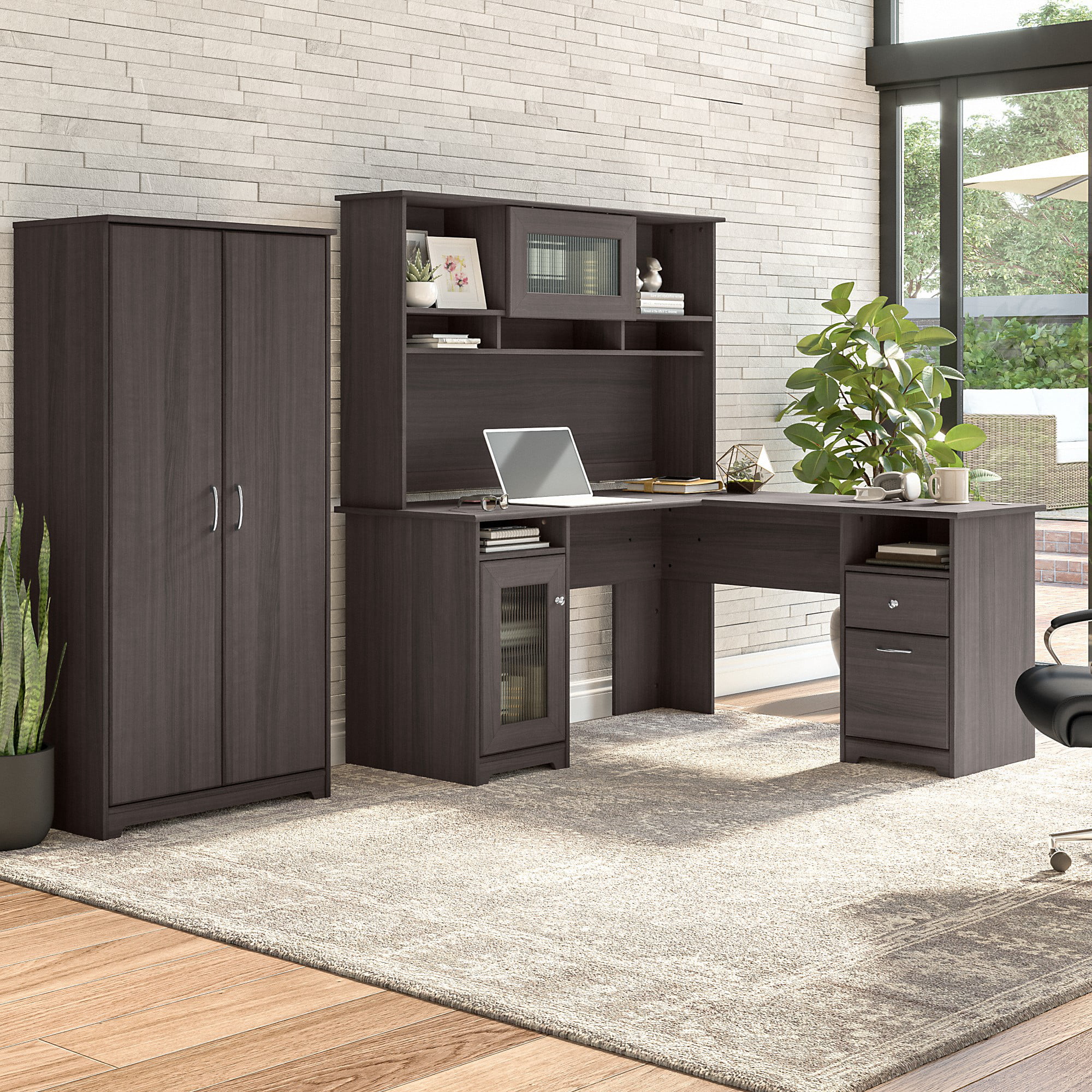 Bush Furniture Cabot Tall Storage Cabinet with Doors in Heather Gray ...