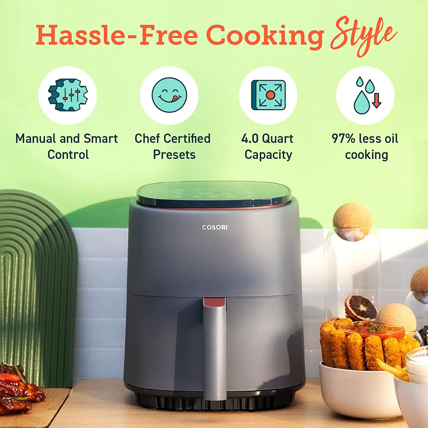 COSORI Smart Air Fryer, Lite 4-Quart Compact 7-in-1 Oven, Preheat and Keep  Warm, Voice Control, Dishwasher-Safe, Light Gray 