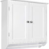 Homfa Bathroom Wall Cabinet, 23.6'' W Over The Toilet Storage Cabinet with Double Door Cupboard and Adjustable Shelf and Towels Bar, White