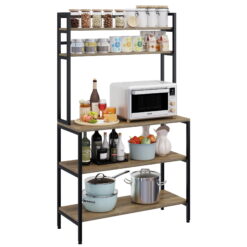 Homfa 5 Tier Kitchen Hutch, Microwave Oven Stand with Metal Frame, Wood Storage Shelf for Dining Room, Rustic Brown Finish