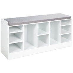 Best Choice Products 46in Shoe Storage Organization Rack Bench for Entryway, Bedroom w/ Padded Seat, 10 Cubbies - White