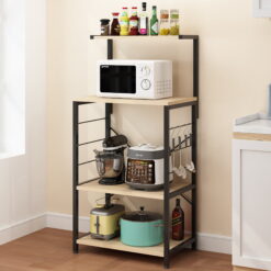 Ktaxon Kitchen Baker's Rack Storage Shelf Microwave Stand Workstation with Side Hooks & 4-Tier Wood Shelves