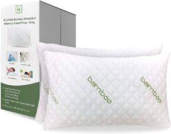 ik Bamboo Pillow - King Size Set of 2 Adjustable Shredded Memory Foam Neck Support Bed Pillow for Side, Back and Stomach Sleepers - Breathable Pillows for Sleeping with Washable Cover