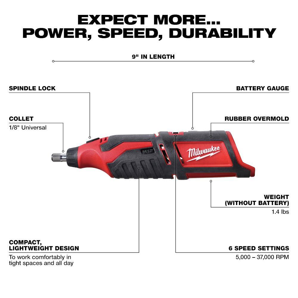 Milwaukee 2460-20-48-59-2424 M12 12-Volt Lithium-Ion Cordless Rotary Tool with One 4.0 Ah and One 2.0 Ah Batteries and Charger