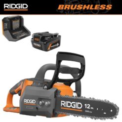 RIDGID R01101K 18V Brushless 12 in. Electric Battery Chainsaw with 6.0 Ah MAX Output Battery and Charger