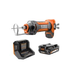 RIDGID R84730B-AC9302 18V Cordless Drywall Cut-Out Tool Kit with Drywall Bits, Collets, Belt Hook, 18V Lithium-Ion 2.0 Ah Battery, and Charger