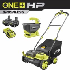 RYOBI P2740-SS ONE+ HP 18-Volt Brushless 14 in. Cordless Battery Cultivator, Seed Spreader, Two 4.0 Ah Batteries and Charger