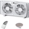 shinic Twin Window Fan with Remote, 9-Inch Blades Reversible Airflow, Thermostat Control, 3 Speeds, 3 Functions, 23.8"-37" Expandable Width, Window Exchaust Fans for Home Bedroom, ETL Certified