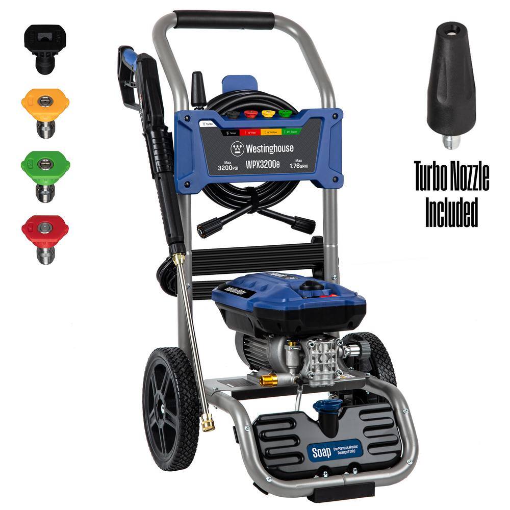 Westinghouse WPX3200e WPX3200e PSI 1.76 GPM 13 Amp Cold Water Electric Pressure Washer with Turbo Nozzle and Quick Connect Tips