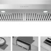 EVERKITCH 30 Inch Under Cabinet Range Hood Kitchen Vent Hood,Built in Range Hood for Ducted in Stainless Steel, with Permanent Stainless Steel Filters