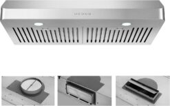 EVERKITCH 30 Inch Under Cabinet Range Hood Kitchen Vent Hood,Built in Range Hood for Ducted in Stainless Steel, with Permanent Stainless Steel Filters