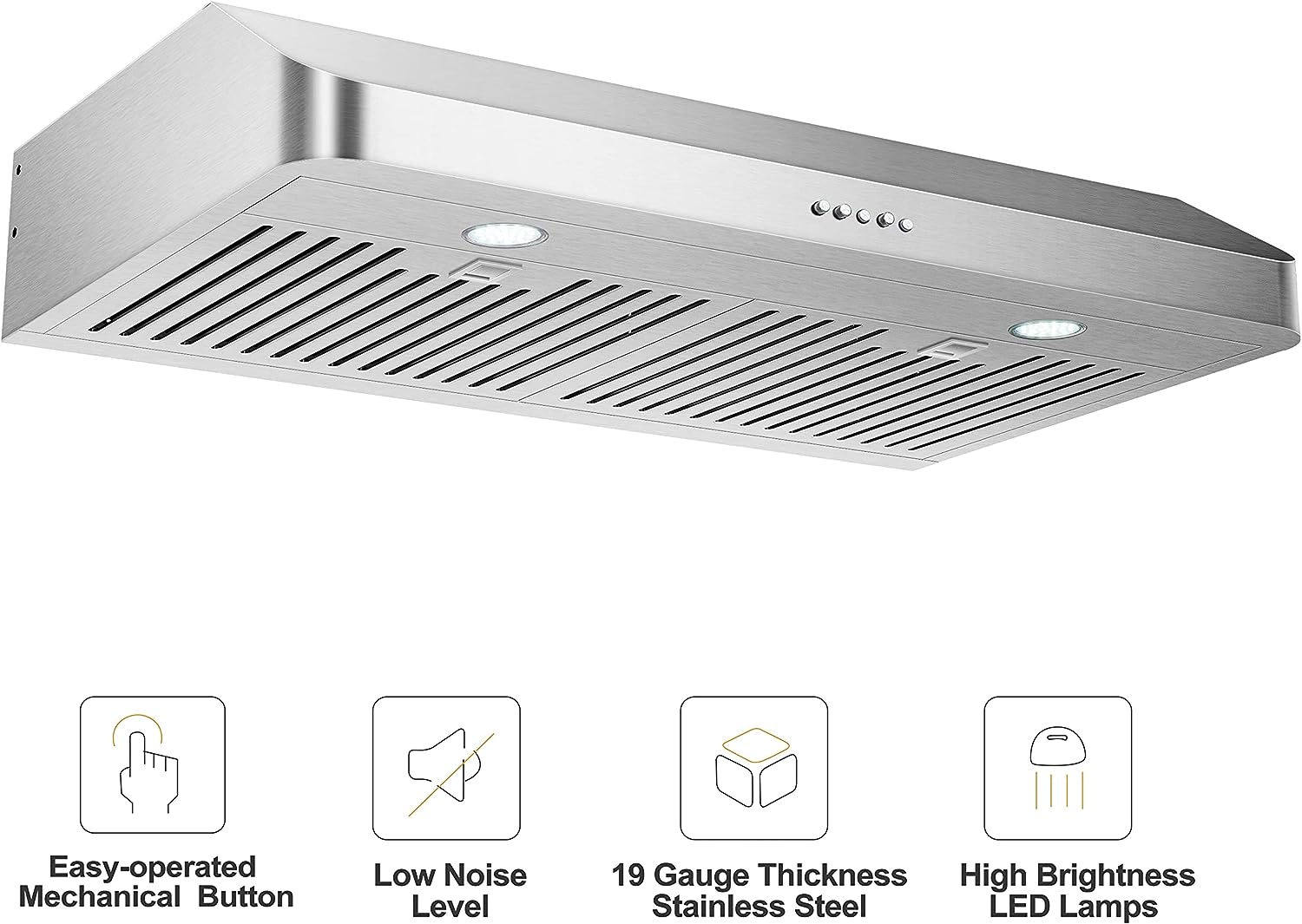 EVERKITCH Range Hood 30 inch Under Cabinet, Two Powerful Motors, Stainless  Steel Kitchen Vent Stove Hood, Touch Control, Permanent Stainless Steel