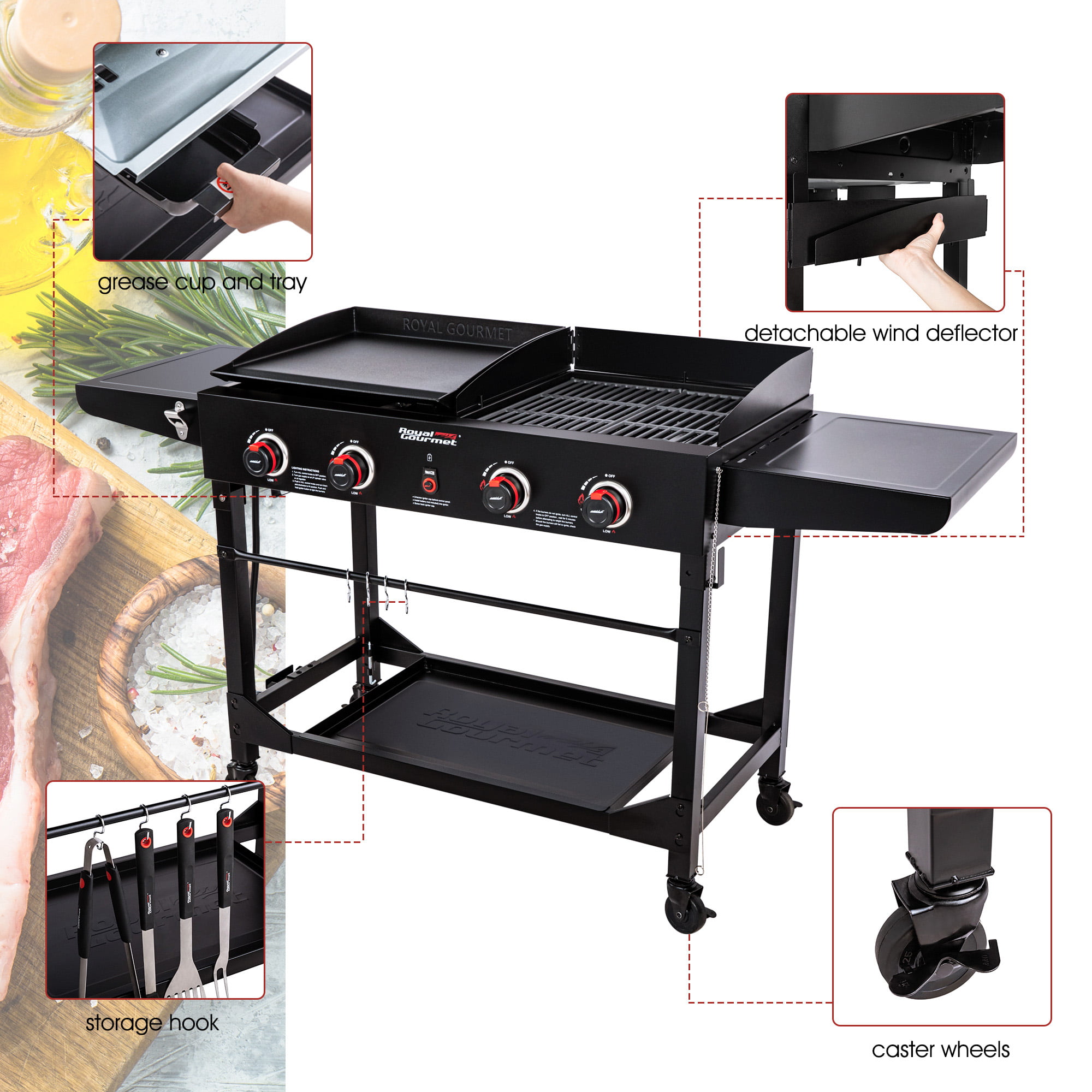 Royal Gourmet 36-Inch Gas Griddle 4-Burner Flat Top Propane Grill Outdoor  BBQ