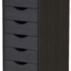 Adeptus Original Roll Cart, Solid Wood, 6 Drawer Narrow Drawers Roll Carts, Black
