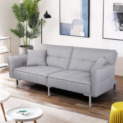 Alden Design Fabric Covered Futon Sofa Bed with Adjustable Backrest, Gray