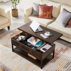 Alden Design Wooden Lift Top Coffee Table with Storage Shelf, Espresso