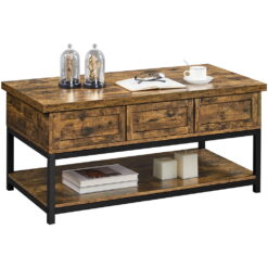 Alden Design Wooden Lift Top Coffee Table with Storage Shelf, Rustic Brown