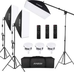 Andoer Softbox Photography Lighting Kit Professional Studio Equipment Softbox, 2800-5700K 85W Bi-Color Temperature Bulb with Remote