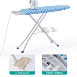 BKTD Ironing Board, Heat Resistant Cover Iron Board with Steam Iron Rest, Non-Slip Foldable Ironing Stand. Heavy Sturdy Metal Frame Legs Iron Stand (Blue White)