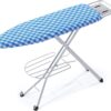 BKTD Ironing Board, Heat Resistant Cover Iron Board with Steam Iron Rest, Non-Slip Foldable Ironing Stand. Heavy Sturdy Metal Frame Legs Iron Stand (Blue White)