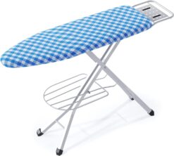 BKTD Ironing Board, Heat Resistant Cover Iron Board with Steam Iron Rest, Non-Slip Foldable Ironing Stand. Heavy Sturdy Metal Frame Legs Iron Stand (Blue White)