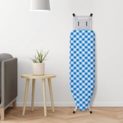 BKTD Ironing Board, Heat Resistant Cover Iron Board with Steam Iron Rest, Non-Slip Foldable Ironing Stand. Heavy Sturdy Metal Frame Legs Iron Stand (Blue White)