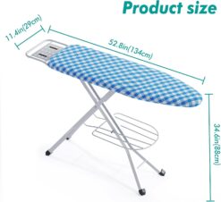 BKTD Ironing Board, Heat Resistant Cover Iron Board with Steam Iron Rest, Non-Slip Foldable Ironing Stand. Heavy Sturdy Metal Frame Legs Iron Stand (Blue White)