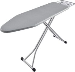 BKTD Ironing Board, Heat Resistant Cover Iron Board with Steam Iron Rest, Non-Slip Foldable Ironing Stand. Heavy Sturdy Metal Frame Legs Iron Stand(13 34 53 Inches) Silver Gray Color