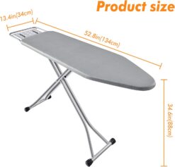 BKTD Ironing Board, Heat Resistant Cover Iron Board with Steam Iron Rest, Non-Slip Foldable Ironing Stand. Heavy Sturdy Metal Frame Legs Iron Stand(13 34 53 Inches) Silver Gray Color