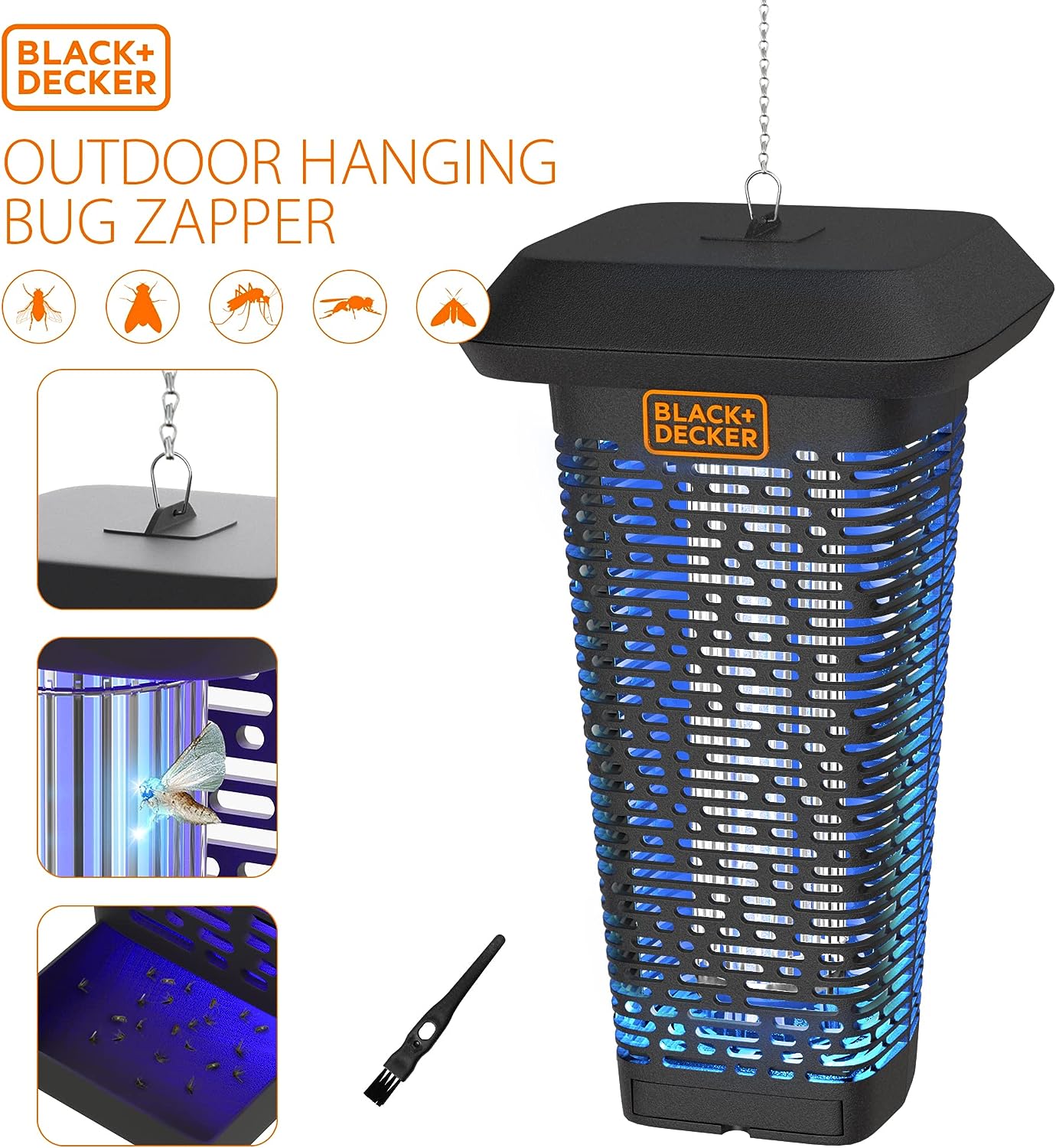 BLACK+DECKER Bug Zapper & Fly Trap-Mosquito Repellent- Gnat Killer Indoor &  Outdoor Electric UV Bug Catcher for Insects- 2 Acre Coverage for Home,  Deck, Garden, Patio Commercial Strength
