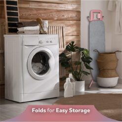 Bartnelli Classic Ironing Board Made in Europe Premium Iron Board with 4 Layered Cover & Pad, Height Adjustable up to 36 Features A Safety Iron Rest, 4 Steel Legs (43x14) (Rose-Gray)