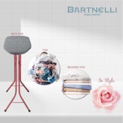 Bartnelli Classic Ironing Board Made in Europe Premium Iron Board with 4 Layered Cover & Pad, Height Adjustable up to 36 Features A Safety Iron Rest, 4 Steel Legs (43x14) (Rose-Gray)