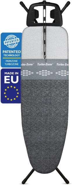 Bartnelli Heavy Duty Ironing Board Designed & Made in Europe with Patent Technology, Turbo Park Zone, Features 4 Layer Cover &Pad,Height-Adjustable,4 Premium Steel Legs,Upgraded Iron Rest.