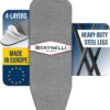 Bartnelli Ironing Board Made in Europe | Iron Board with 4 Layered Cover & Pad, Height Adjustable up to 36" Features A Safety Iron Rest, 4 Steel Legs, for Home Laundry Room or Dorm Use (43x14)
