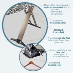 Bartnelli Pro Luxury Ironing Board - Extra Wide 62x19 Steam Iron Rest, Adjustable Height, T-Leg Foldable, European Made