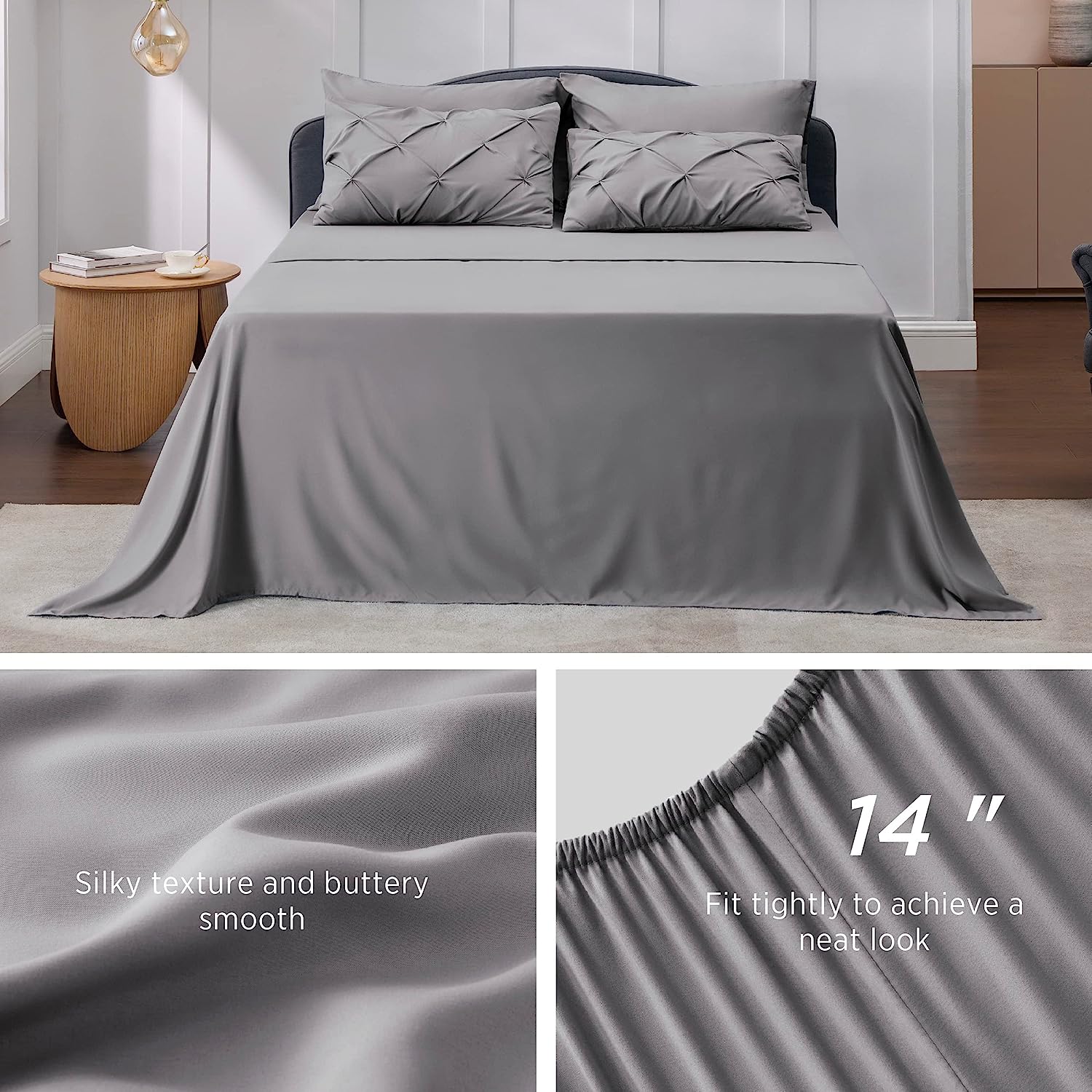Bedsure Queen Sheets Set Grey - Soft Bed Sheets for Queen Size Bed