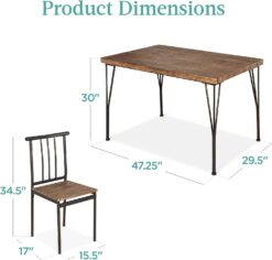 Best Choice Products 5-Piece Metal and Wood Indoor Modern Rectangular Dining Table Furniture Set for Kitchen, Dining Room, Dinette, Breakfast Nook w 4 Chairs - Drift Brown