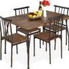 Best Choice Products 5-Piece Metal and Wood Indoor Modern Rectangular Dining Table Furniture Set for Kitchen, Dining Room, Dinette, Breakfast Nook w 4 Chairs - Drift Brown