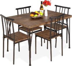 Best Choice Products 5-Piece Metal and Wood Indoor Modern Rectangular Dining Table Furniture Set for Kitchen, Dining Room, Dinette, Breakfast Nook w 4 Chairs - Drift Brown