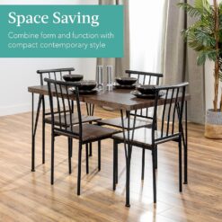 Best Choice Products 5-Piece Metal and Wood Indoor Modern Rectangular Dining Table Furniture Set for Kitchen, Dining Room, Dinette, Breakfast Nook w 4 Chairs - Drift Brown