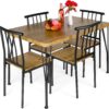 Best Choice Products 5-Piece Metal and Wood Indoor Modern Rectangular Dining Table Furniture Set for Kitchen, Dining Room, Dinette, Breakfast Nook w4 Chairs - Brown