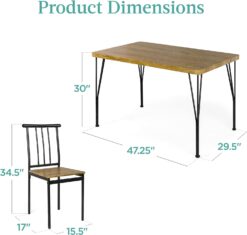 Best Choice Products 5-Piece Metal and Wood Indoor Modern Rectangular Dining Table Furniture Set for Kitchen, Dining Room, Dinette, Breakfast Nook w4 Chairs - Brown