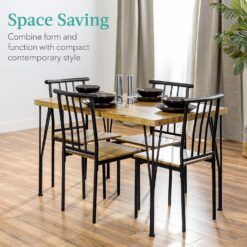 Best Choice Products 5-Piece Metal and Wood Indoor Modern Rectangular Dining Table Furniture Set for Kitchen, Dining Room, Dinette, Breakfast Nook w4 Chairs - Brown