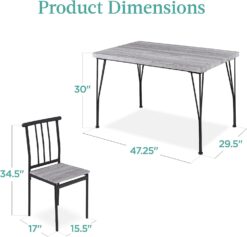 Best Choice Products 5-Piece Metal and Wood Indoor Modern Rectangular Dining Table Furniture Set for Kitchen, Dining Room, Dinette, Breakfast Nook w4 Chairs - Gray