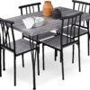 Best Choice Products 5-Piece Metal and Wood Indoor Modern Rectangular Dining Table Furniture Set for Kitchen, Dining Room, Dinette, Breakfast Nook w4 Chairs - Gray