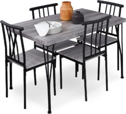Best Choice Products 5-Piece Metal and Wood Indoor Modern Rectangular Dining Table Furniture Set for Kitchen, Dining Room, Dinette, Breakfast Nook w4 Chairs - Gray