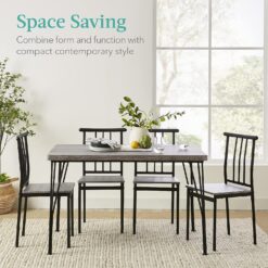 Best Choice Products 5-Piece Metal and Wood Indoor Modern Rectangular Dining Table Furniture Set for Kitchen, Dining Room, Dinette, Breakfast Nook w4 Chairs - Gray