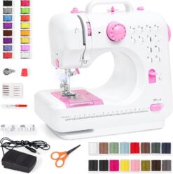 Best Choice Products Compact Sewing Machine, 42-Piece Beginners Kit, Multifunctional Portable 6V Beginner Sewing Machine w 12 Stitch Patterns, Light, Foot Pedal, Storage Drawer - PinkWhite